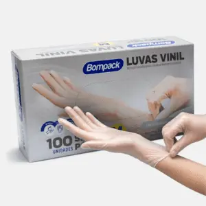 Luva de vinil bompack sem pó - Caixa com 100 Unidades