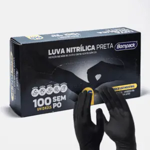 Luva Nitrílica Preta Bompack - Caixa com 100 Unidades