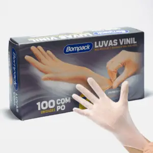Luva de Vinil Bompack com Pó - Caixa com 100 Unidades