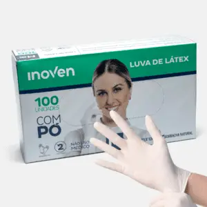 Luva de Látex Branca Inoven M com Pó - Caixa com 100 Unidades
