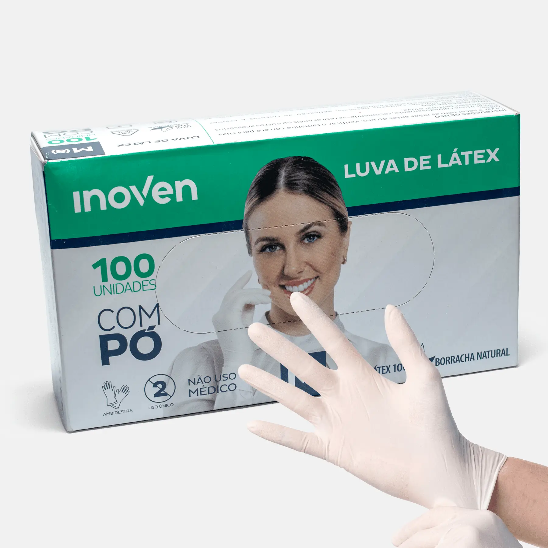 Luva de Látex Branca Inoven M com Pó - Caixa com 100 Unidades