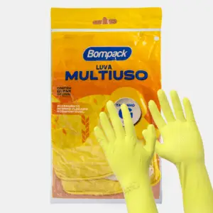 Luva de Látex Multiuso Amarela Bompack - 1 Par