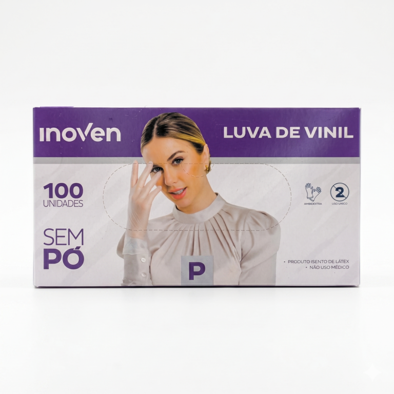 Caixa de luva vinílica transparente sem pó Inoven com mil unidades