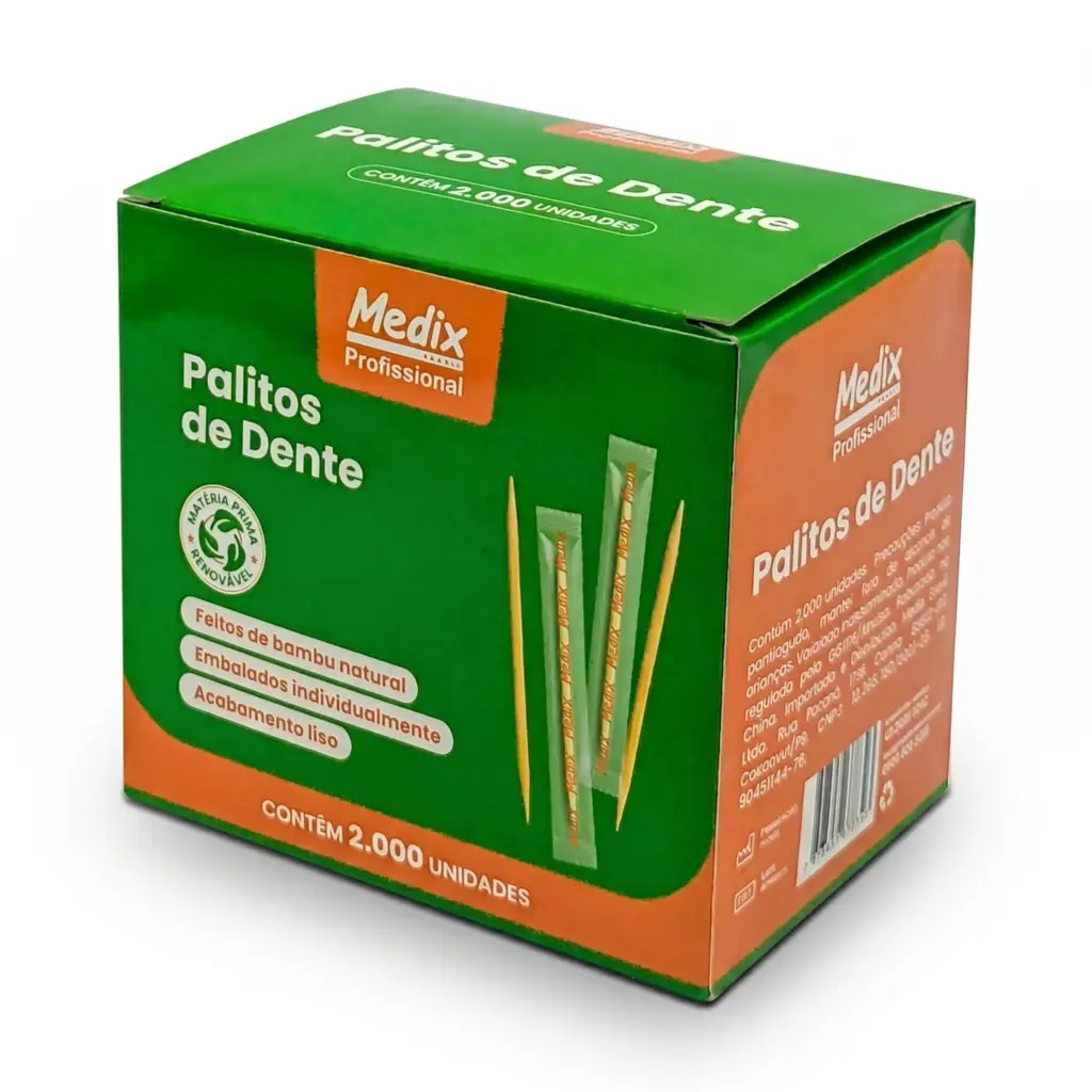 Caixa de palitos de dente de bambu Medix com 2.000 unidades