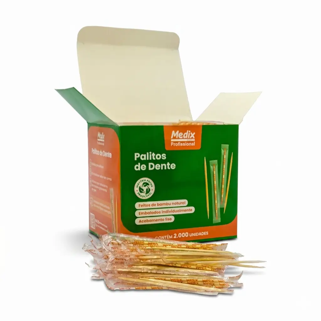Caixa de palitos de dente de bambu Medix com 2.000 unidades