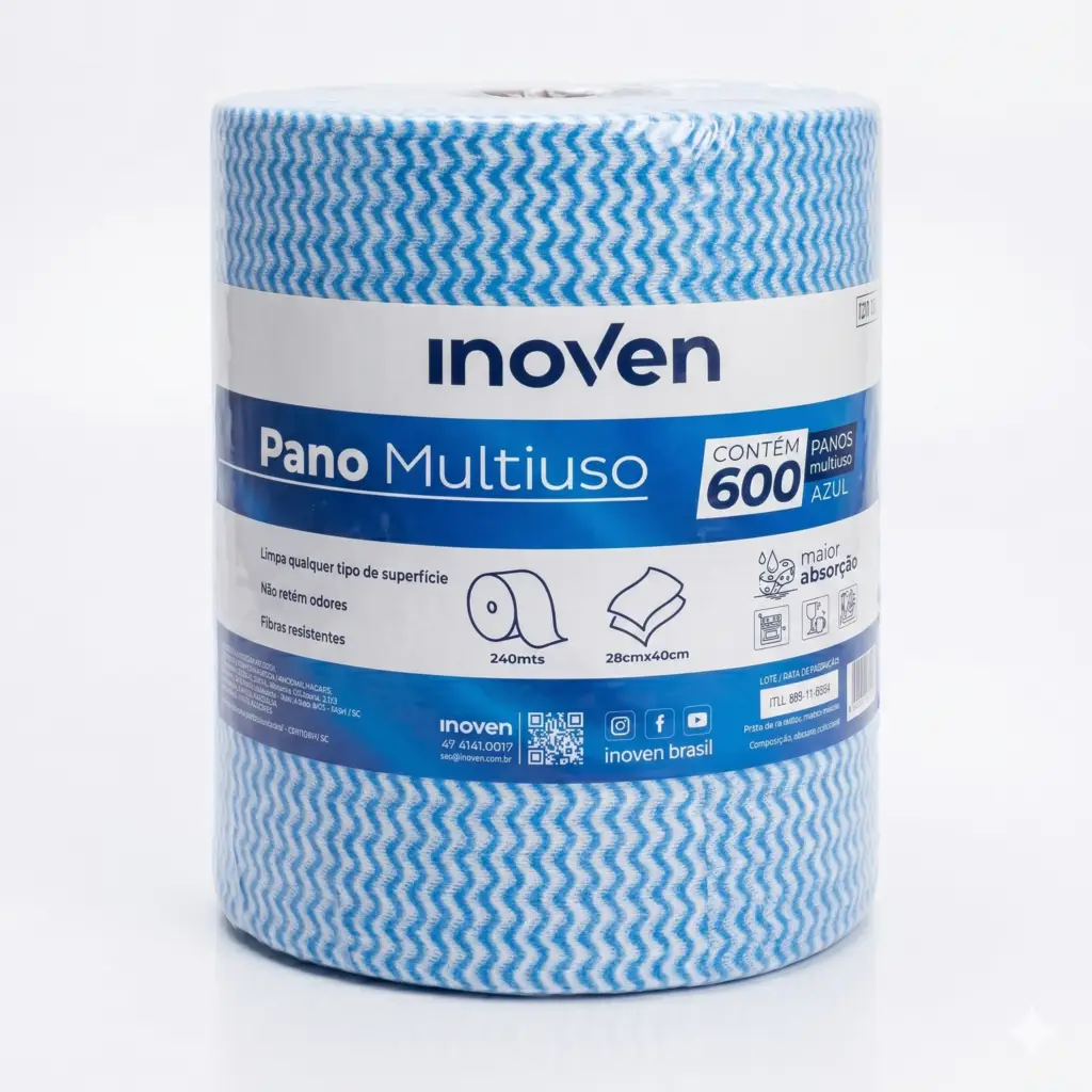 Rolo de pano multiuso Inoven azul 28 cm x 240 m com 600 panos