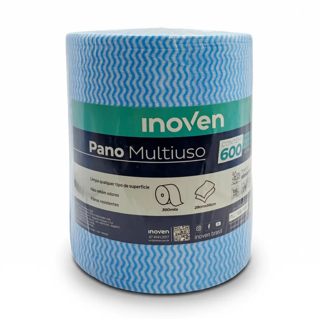 Rolo de pano multiuso Inoven azul 28 cm x 300 m com 600 panos