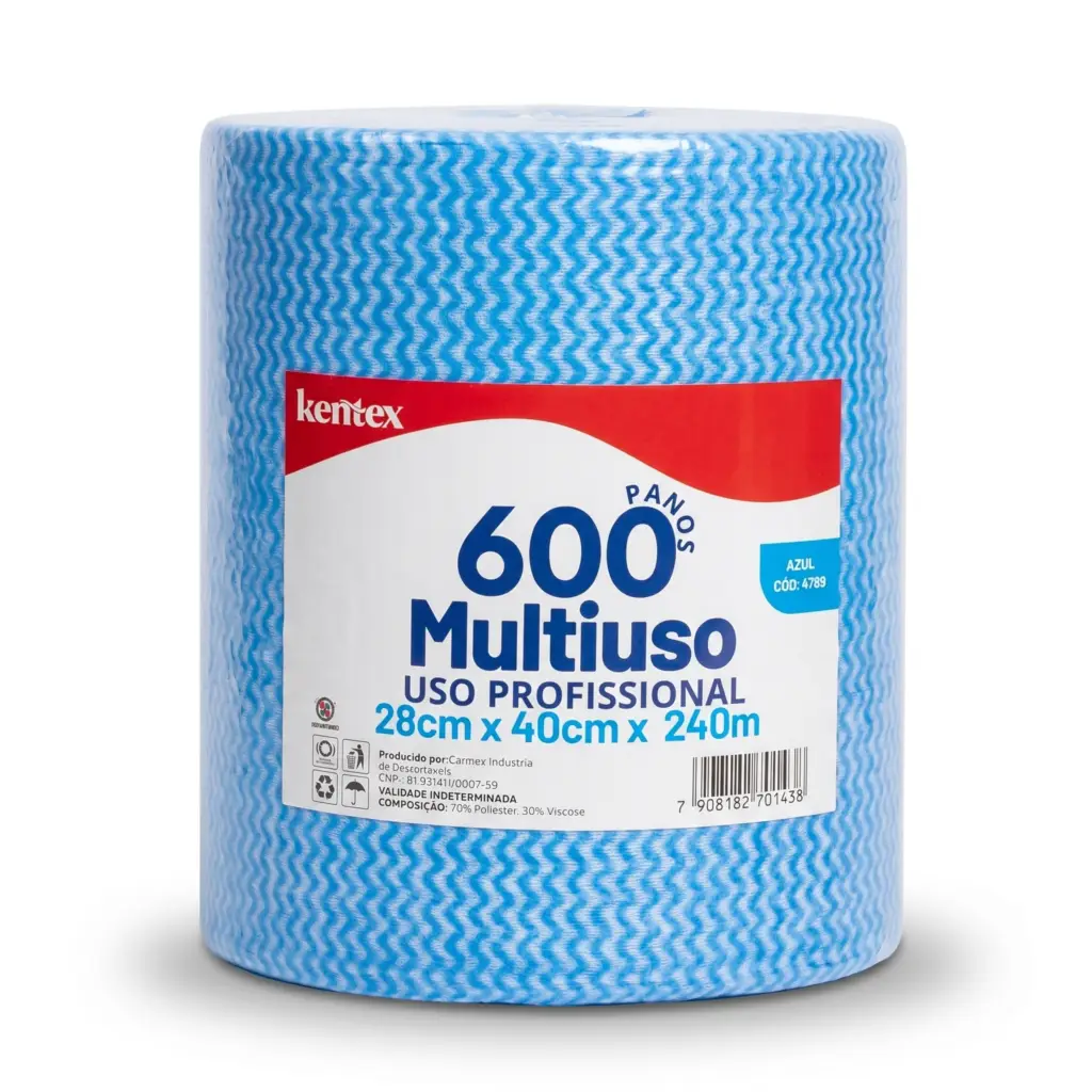 Rolo de pano multiuso Kentex azul 28 cm x 240 m com 600 panos